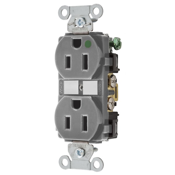 Hubbell Wiring Device-Kellems Straight Blade Receptacle, 5-15R, 15 A, 125V AC, 2 Pole, 3 Wire, Flush Mount, Grounded 8200GY - main